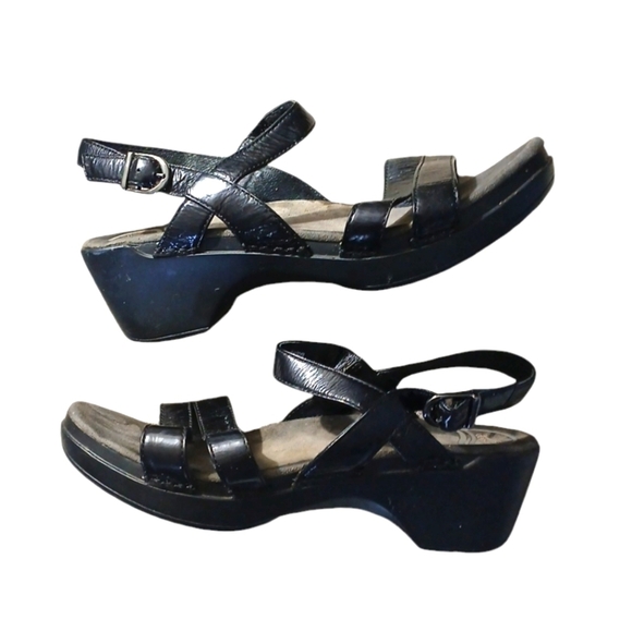 Dansko Surraya Leather Black Platform Ankle Strap Sandals Women's size 10 - Picture 1 of 11